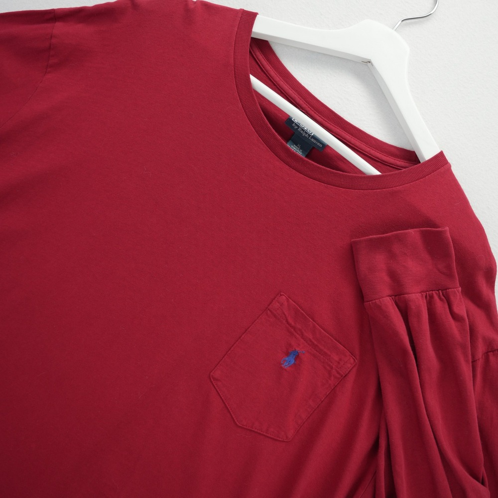 Polo Ralph Lauren Mens XL Red Long‎ Sleeve Pocket T-Shirt Single Stitch Vintage